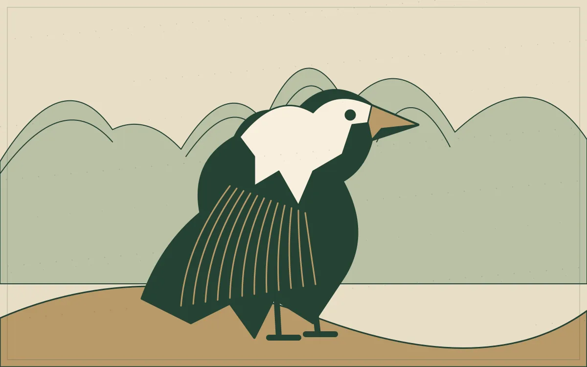 Ilustração original de uma águia de perfil, com asa marcada por linhas de gravura.