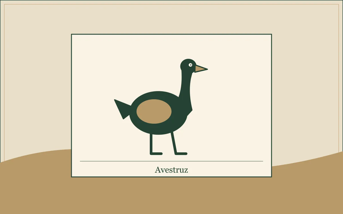 Ilustração original para Grupo Avestruz: a ave que abre a cartela: composição em tinta verde e papel.