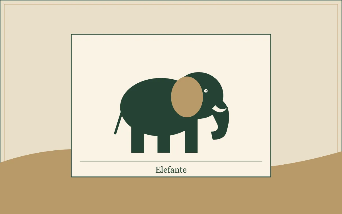 Ilustração original para Grupo Elefante: o tamanho não resolve tudo: composição em tinta verde e papel.