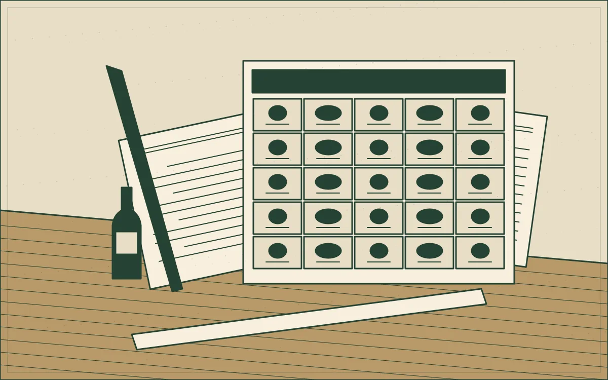 Ilustração de cartela, régua e instrumentos de impressão.
