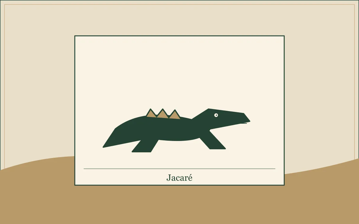 Ilustração original para Grupo Jacaré: o nome certo na margem da história: composição em tinta verde e papel.