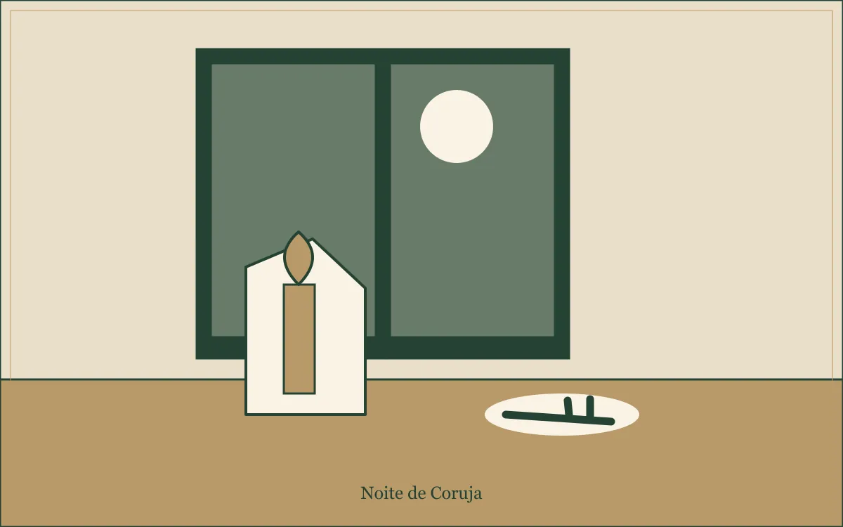 Ilustração original para Noite de Coruja: composição em tinta verde e papel.