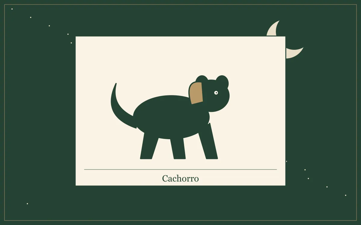 Ilustração original para Sonhar com cachorro: o que a tradição popular diz: composição em tinta verde e papel.