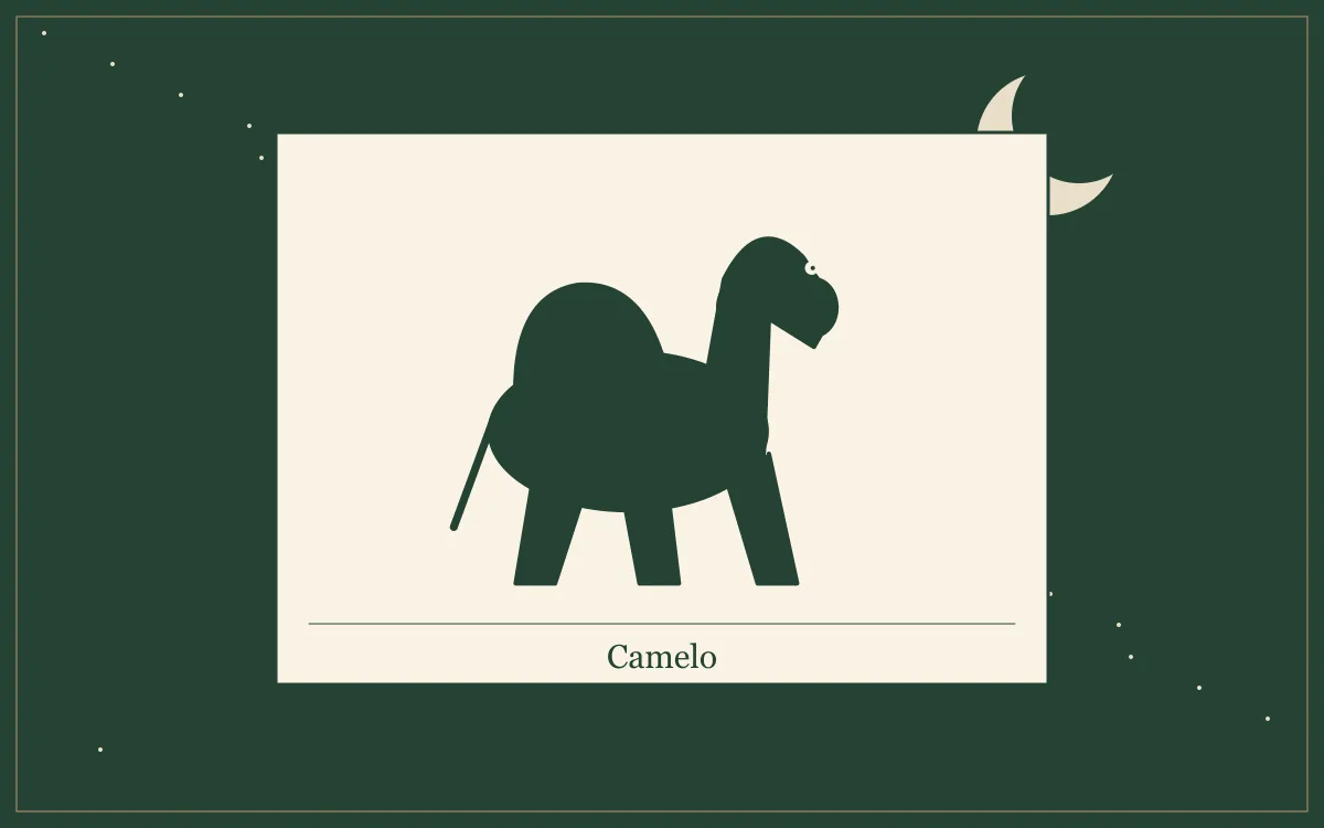 Ilustração original para Sonhar com camelo: o que a tradição popular diz: composição em tinta verde e papel.