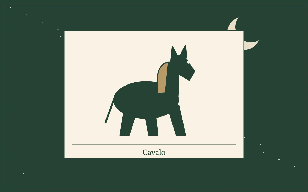 Ilustração original para Sonhar com cavalo: o que a tradição popular diz: composição em tinta verde e papel.