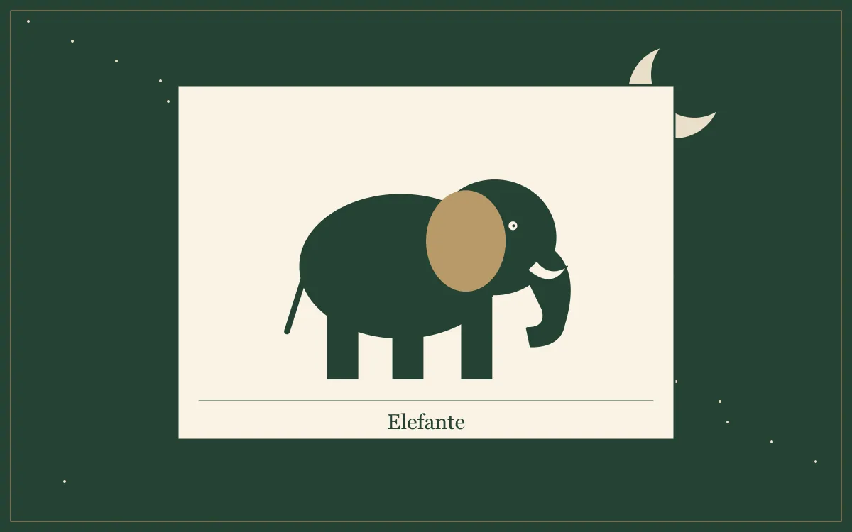 Ilustração original para Sonhar com elefante: o que a tradição popular diz: composição em tinta verde e papel.