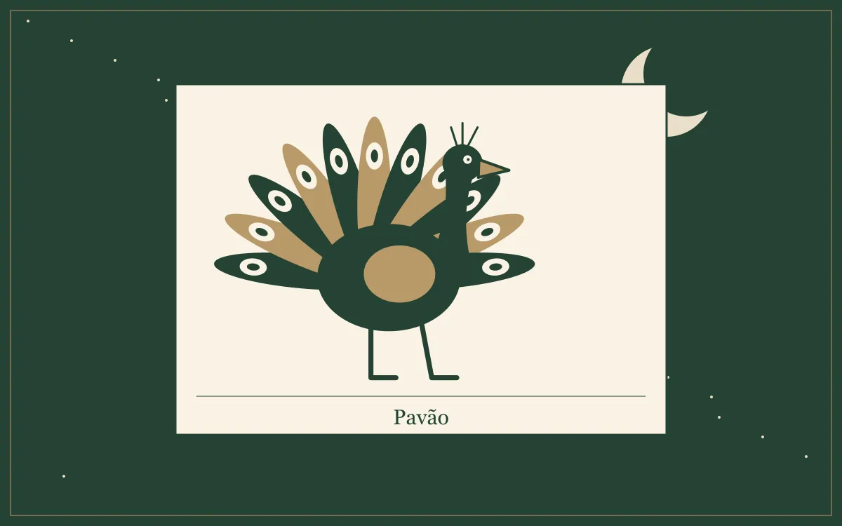 Ilustração original para Sonhar com pavão: o que a tradição popular diz: composição em tinta verde e papel.