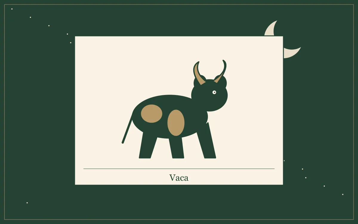 Ilustração original para Sonhar com vaca: o que a tradição popular diz: composição em tinta verde e papel.